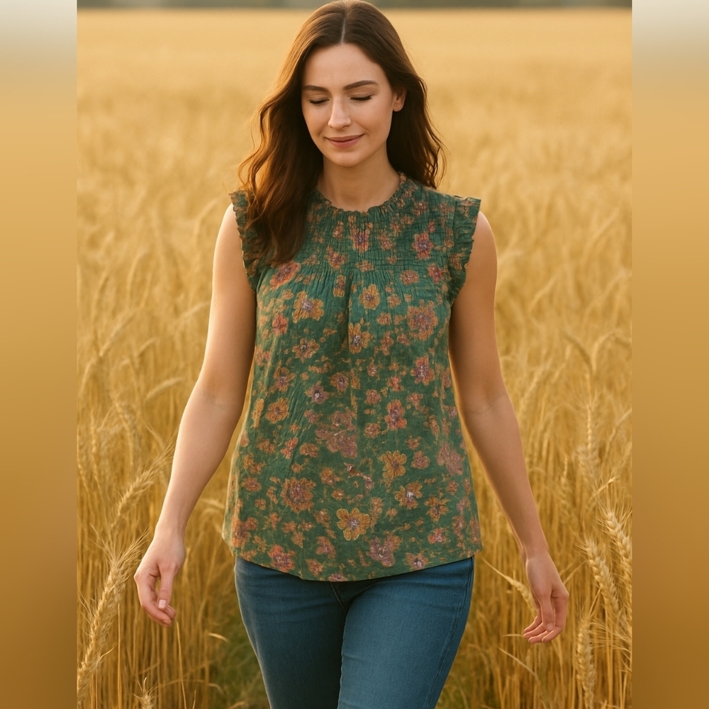 Nanette Lepore/ Floral Green and Pink Blouse/ Lightweight/ Size US L